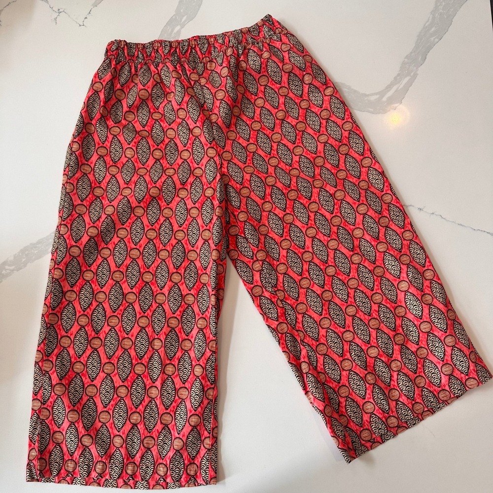 Zara Girls Red Geometric Leaf Print Wide Leg Cotton Pants Size 13/14 164cm
